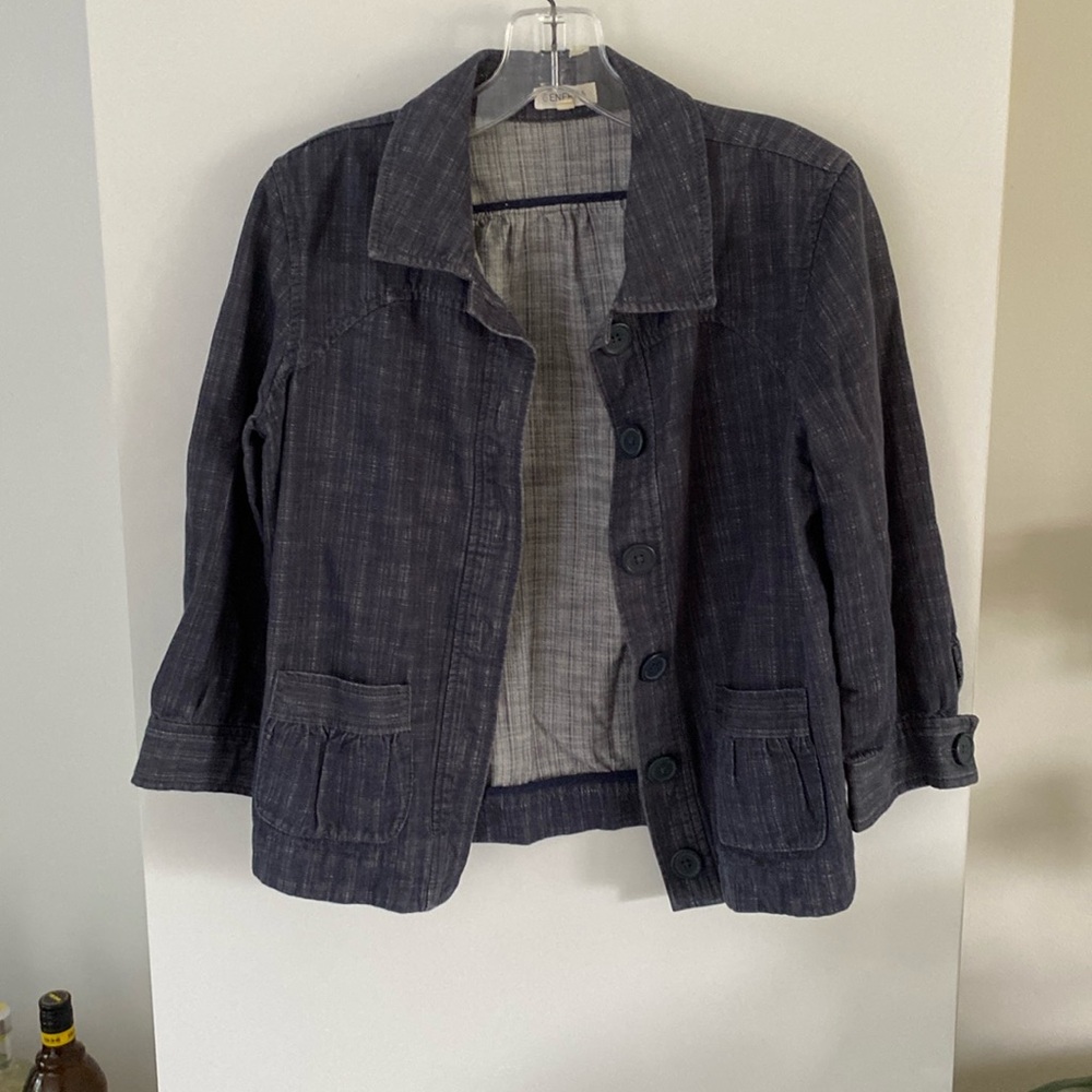 GENERRA blue denim chambray blazer jacket 8 anthropologie urban outfitters